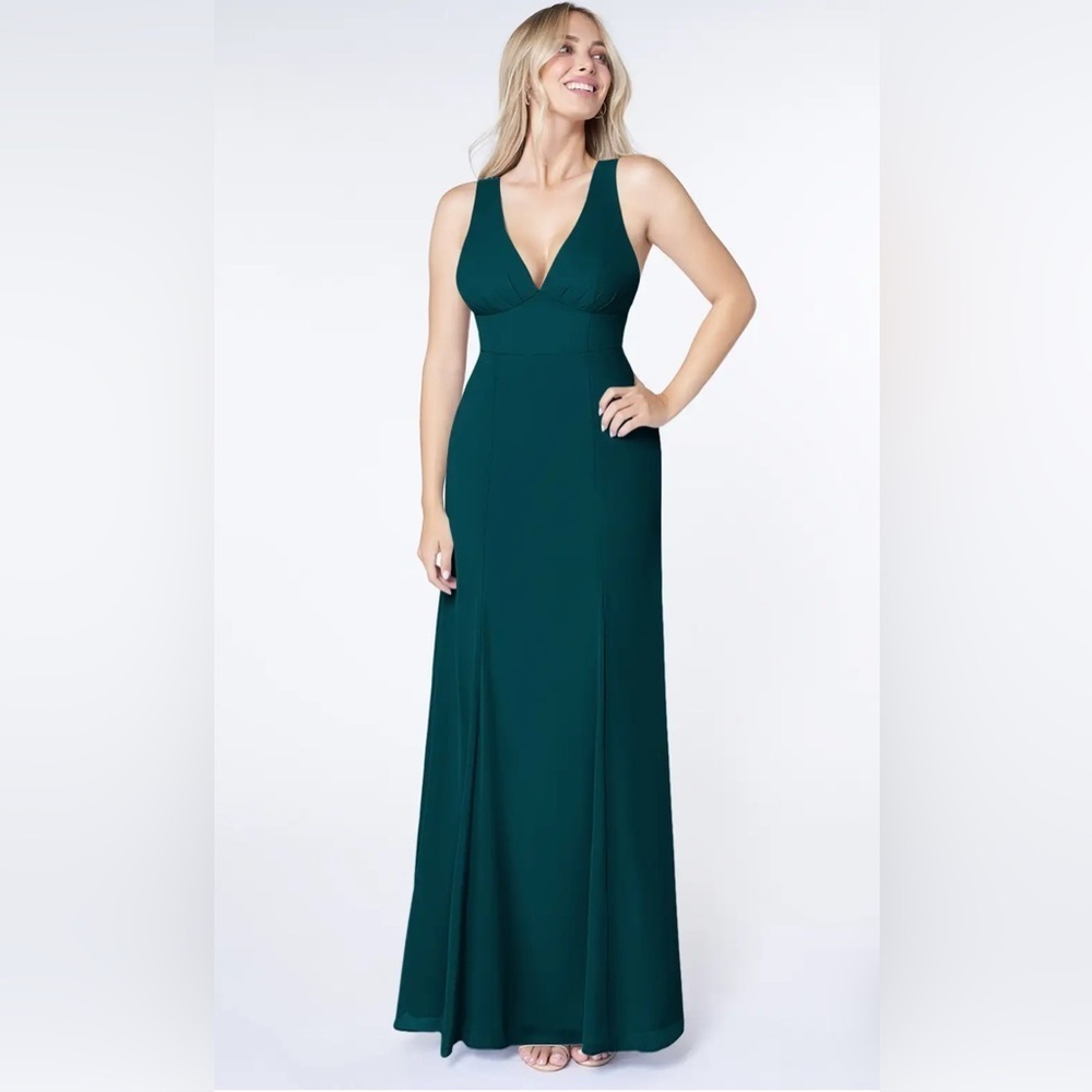 Azazie Christina Green Peacock Cocktail Maxi Dress Size A4 (US 2-4)